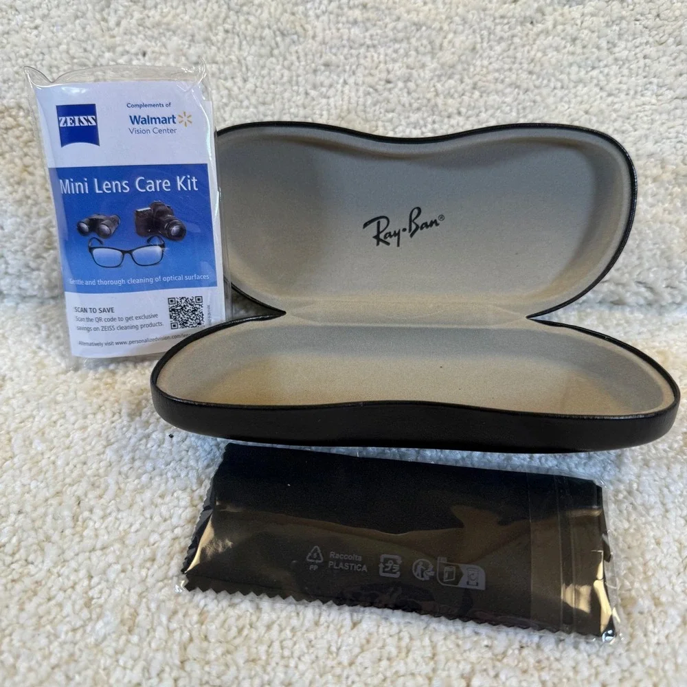 Ray Ban Eyeglasses Case Black with Cleaning Cloth and‎ Lens Care Kit